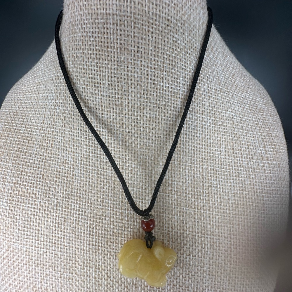 Yellow Jade Rat Carving Pendant Necklace on Black Adjustable Rope - Picture 11 of 16